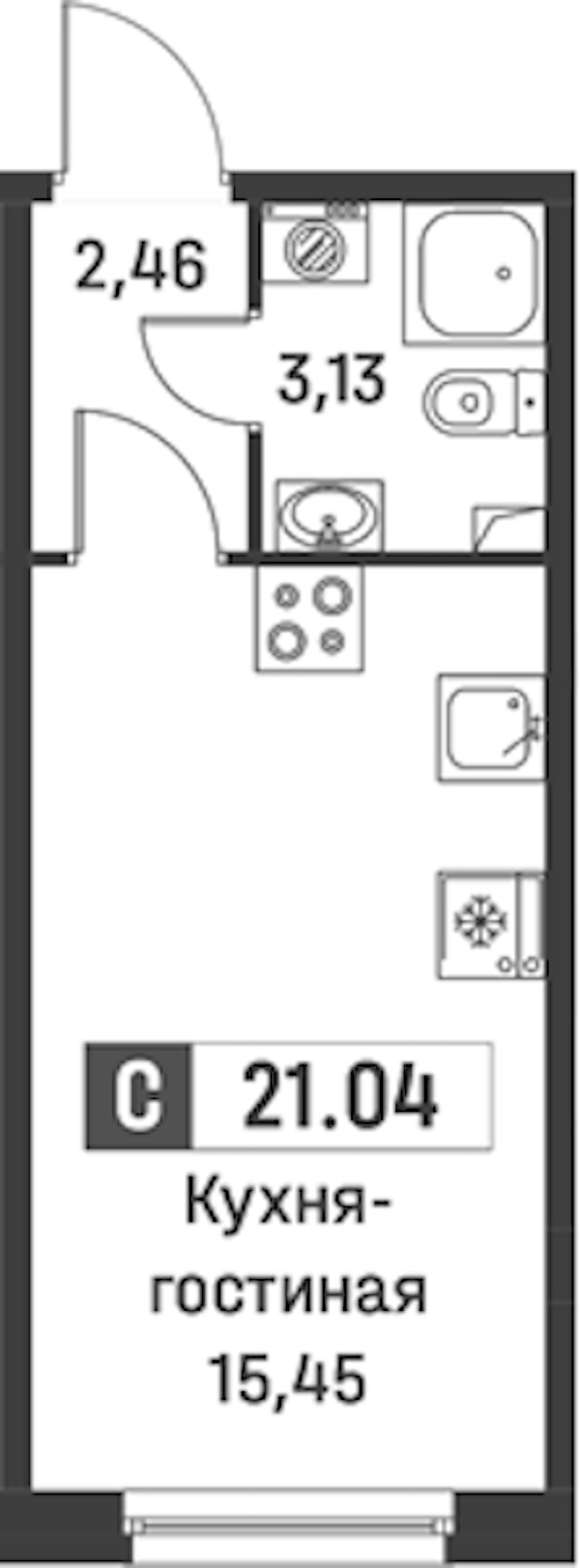 Квартира студия 21.04 м², 1/12 эт., ЖК «Графика»