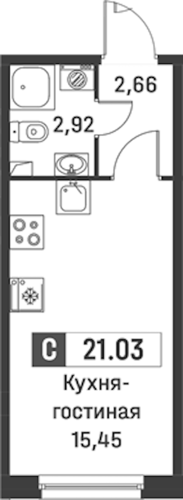 Квартира студия 21.03 м², 1/12 эт., ЖК «Графика»