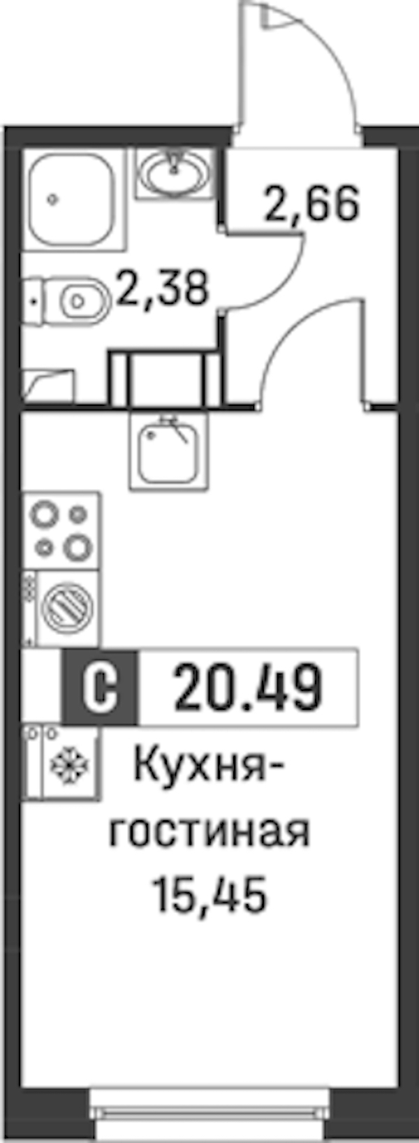 Квартира студия 20.49 м², 2/12 эт., ЖК «Графика»