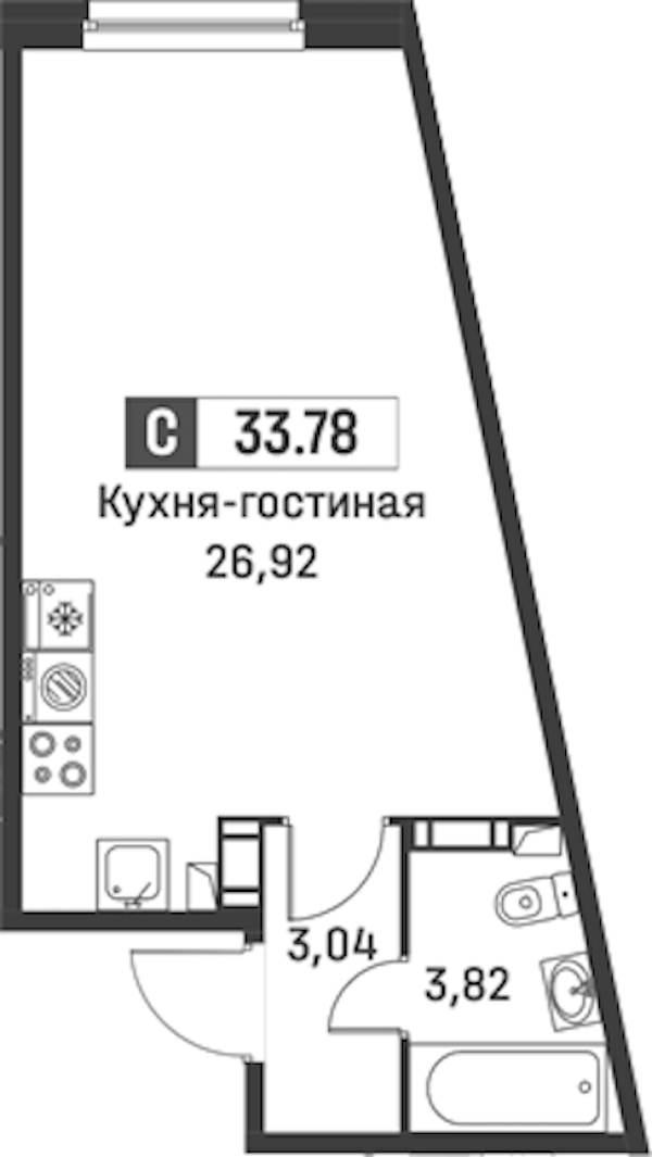 Квартира студия 33.78 м², 3/12 эт., ЖК «Графика»