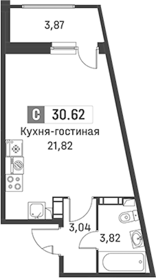Квартира студия 30.62 м², 8/12 эт., ЖК «Графика»