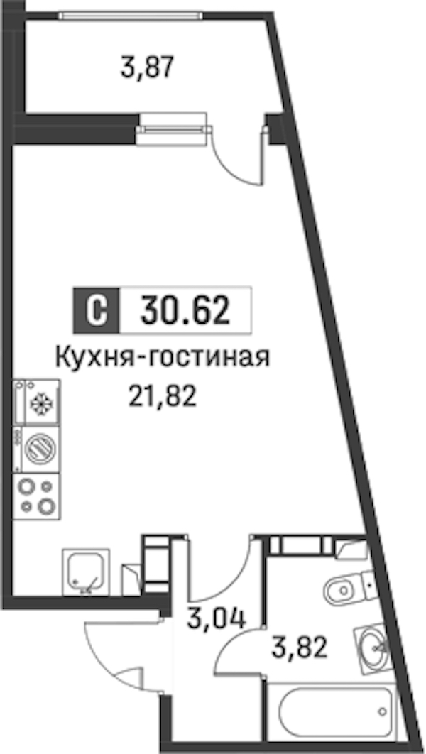 Квартира студия 30.62 м², 11/12 эт., ЖК «Графика»
