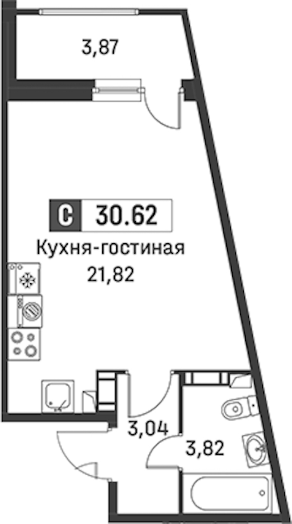 Квартира студия 30.62 м², 12/12 эт., ЖК «Графика»
