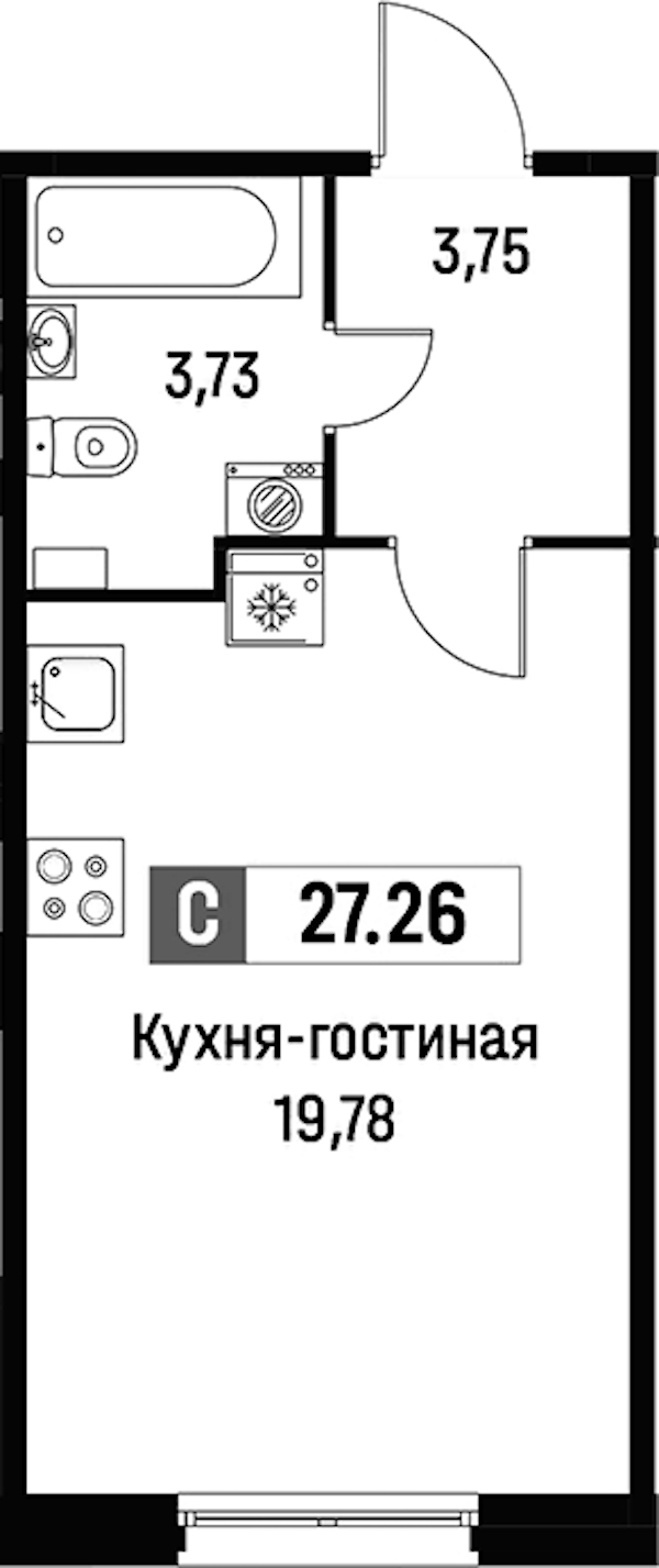 Квартира студия 28.76 м², 1/16 эт., ЖК «Фотограф»