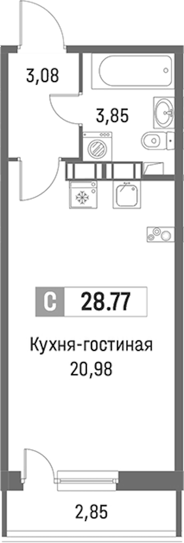 Квартира студия 28.77 м², 6/16 эт., ЖК «Фотограф»