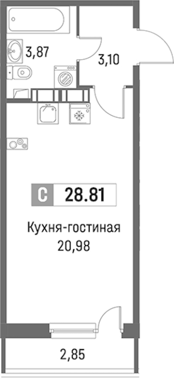 Квартира студия 28.81 м², 16/16 эт., ЖК «Фотограф»