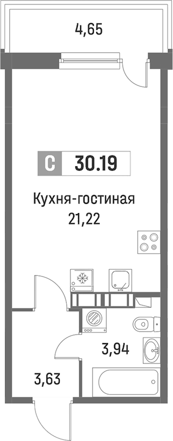 Квартира студия 30.19 м², 8/16 эт., ЖК «Фотограф»