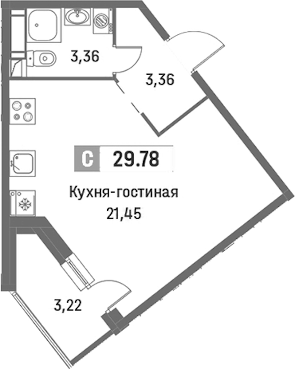 Квартира студия 29.78 м², 12/16 эт., ЖК «Фотограф»