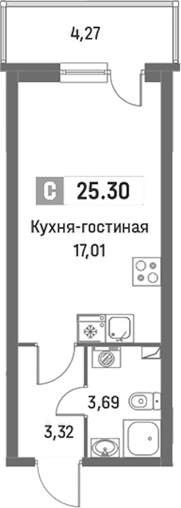 Квартира студия 25.3 м², 2/16 эт., ЖК «Фотограф»