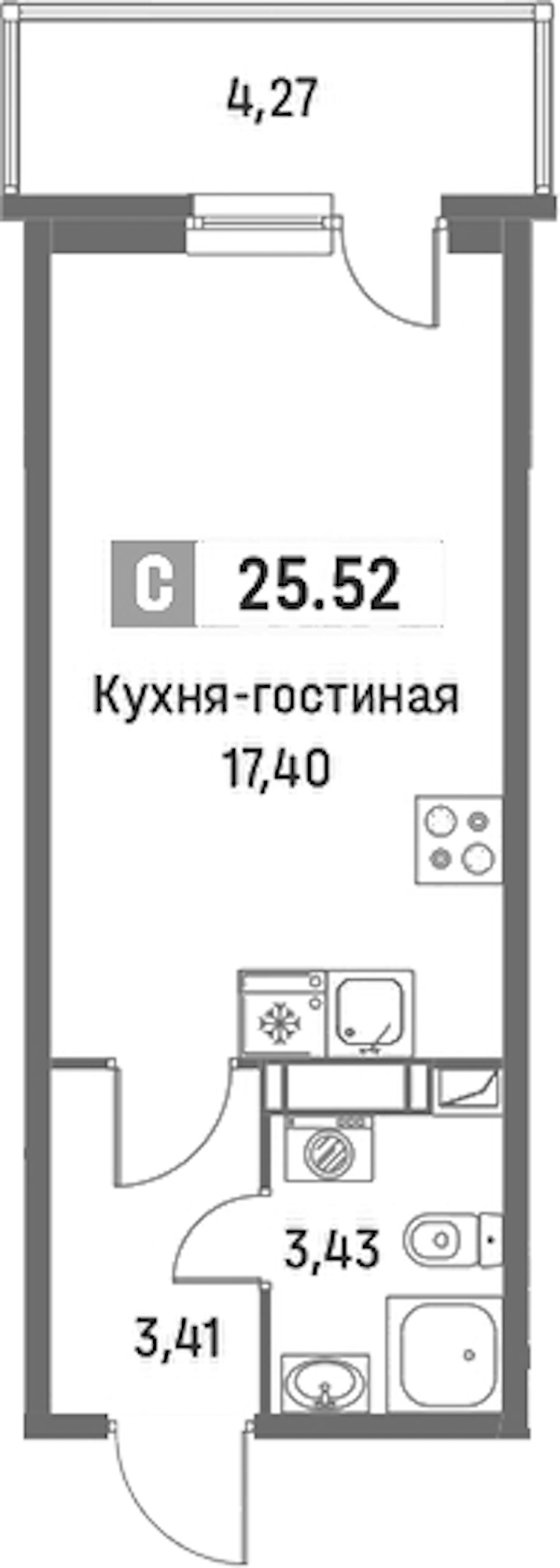 Квартира студия 25.52 м², 11/16 эт., ЖК «Фотограф»