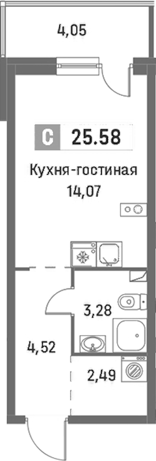 Квартира студия 25.58 м², 2/16 эт., ЖК «Фотограф»
