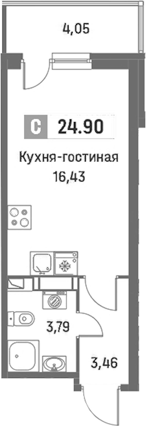 Квартира студия 24.9 м², 12/16 эт., ЖК «Фотограф»