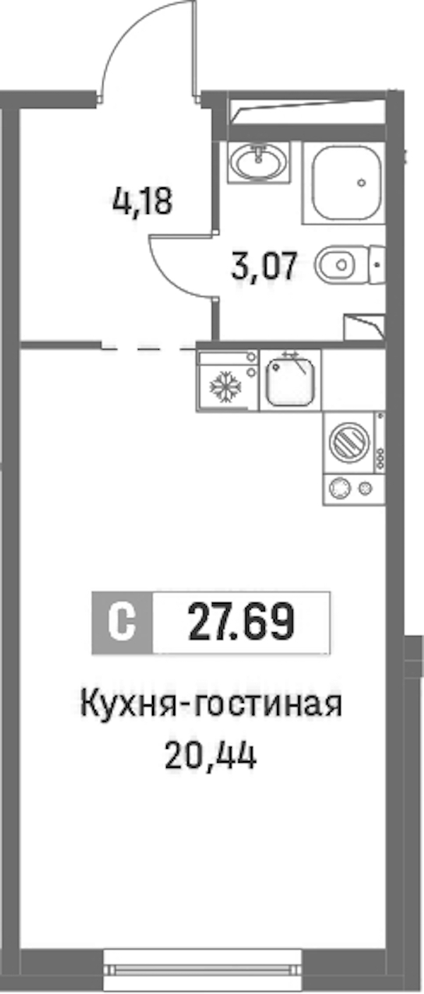 Квартира студия 27.69 м², 1/16 эт., ЖК «Фотограф»