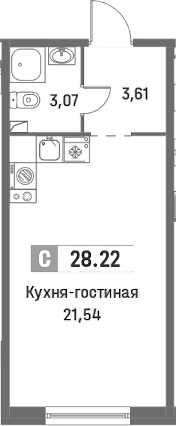 Квартира студия 28.22 м², 1/16 эт., ЖК «Фотограф»