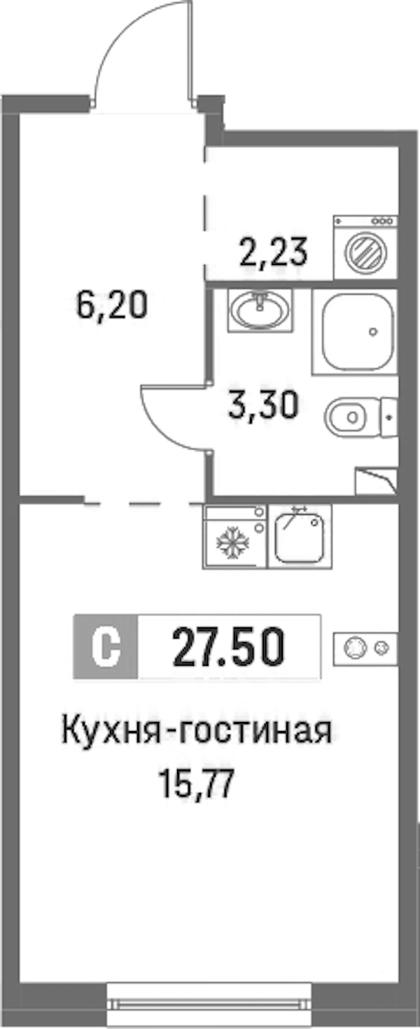 Квартира студия 27.5 м², 1/16 эт., ЖК «Фотограф»