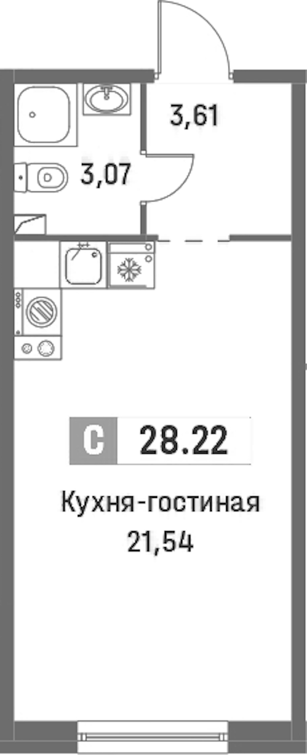 Квартира студия 28.22 м², 1/16 эт., ЖК «Фотограф»