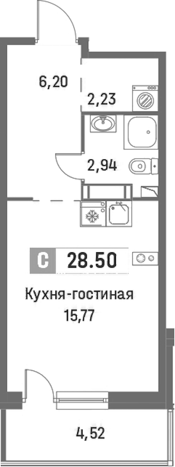 Квартира студия 28.5 м², 2/16 эт., ЖК «Фотограф»