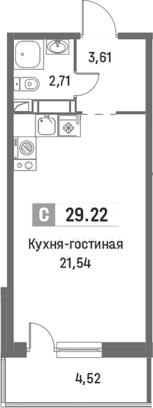 Квартира студия 29.22 м², 2/16 эт., ЖК «Фотограф»