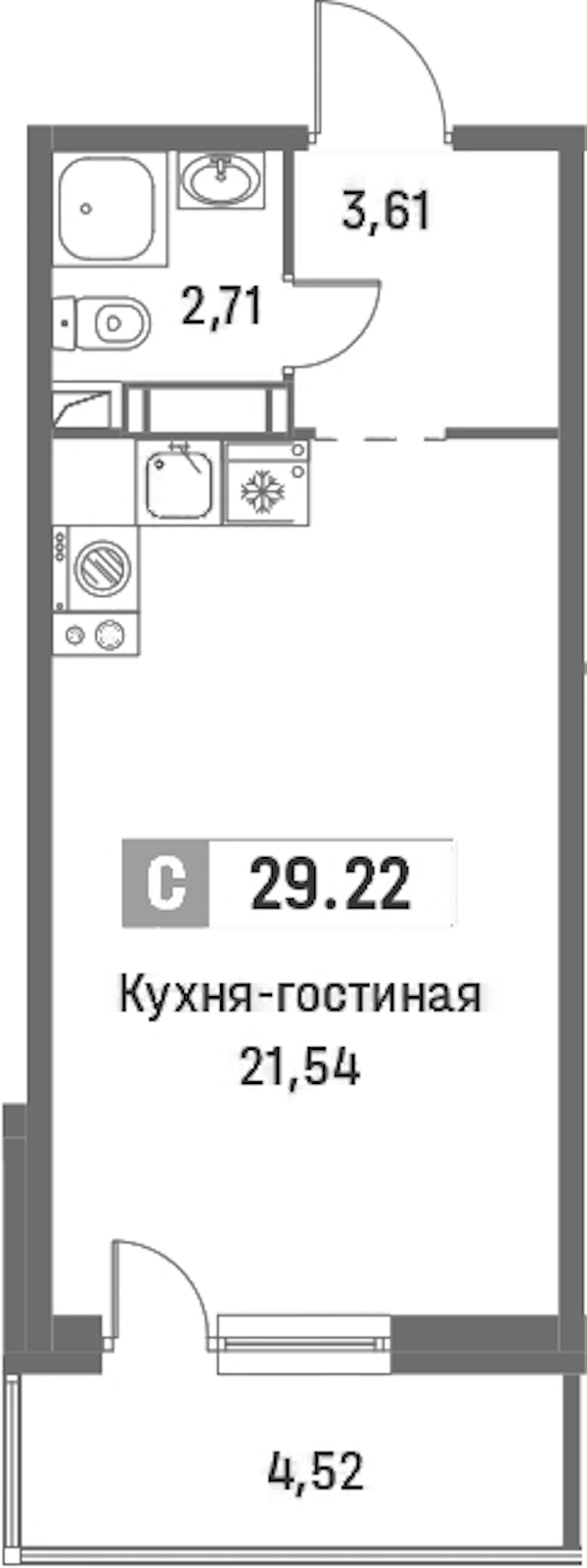 Квартира студия 29.22 м², 6/16 эт., ЖК «Фотограф»