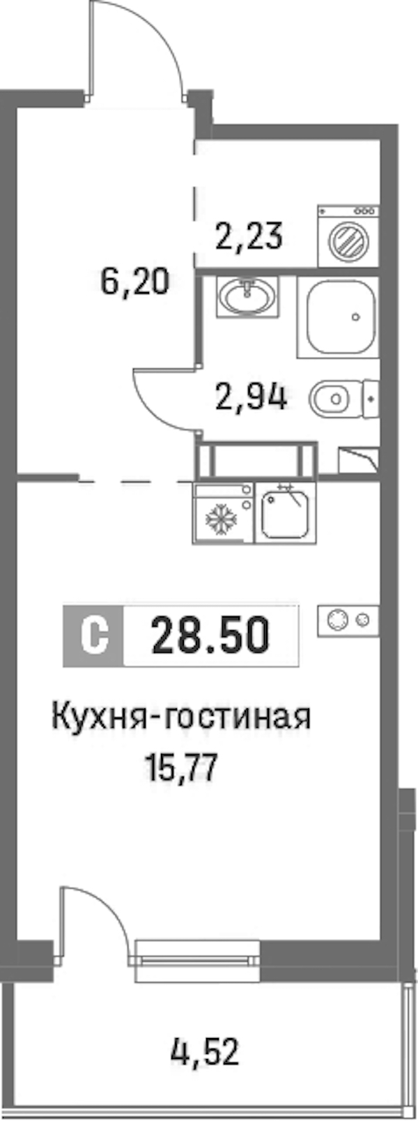 Квартира студия 28.5 м², 10/16 эт., ЖК «Фотограф»
