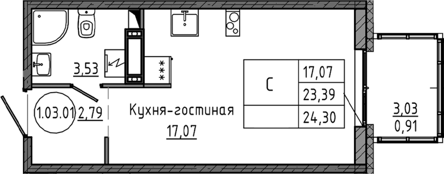 Квартира студия 24.3 м², 5/12 эт., ЖК «Максималист»