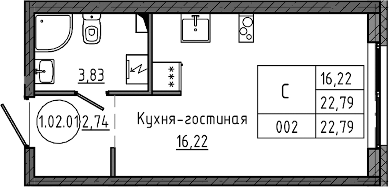 Квартира студия 22.79 м², 2/12 эт., ЖК «Максималист»