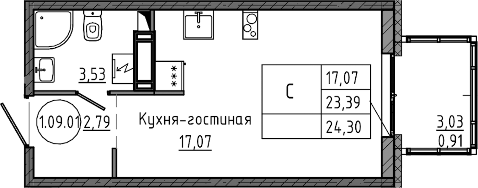 Квартира студия 24.3 м², 10/12 эт., ЖК «Максималист»