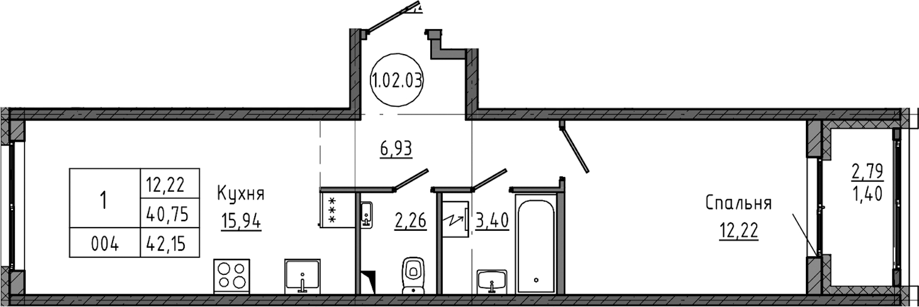 1-комнатная квартира 42.15 м², 2/12 эт., ЖК «Максималист»