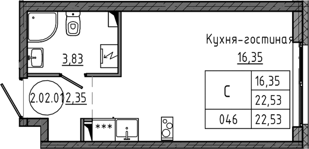 Квартира студия 22.53 м², 2/12 эт., ЖК «Максималист»