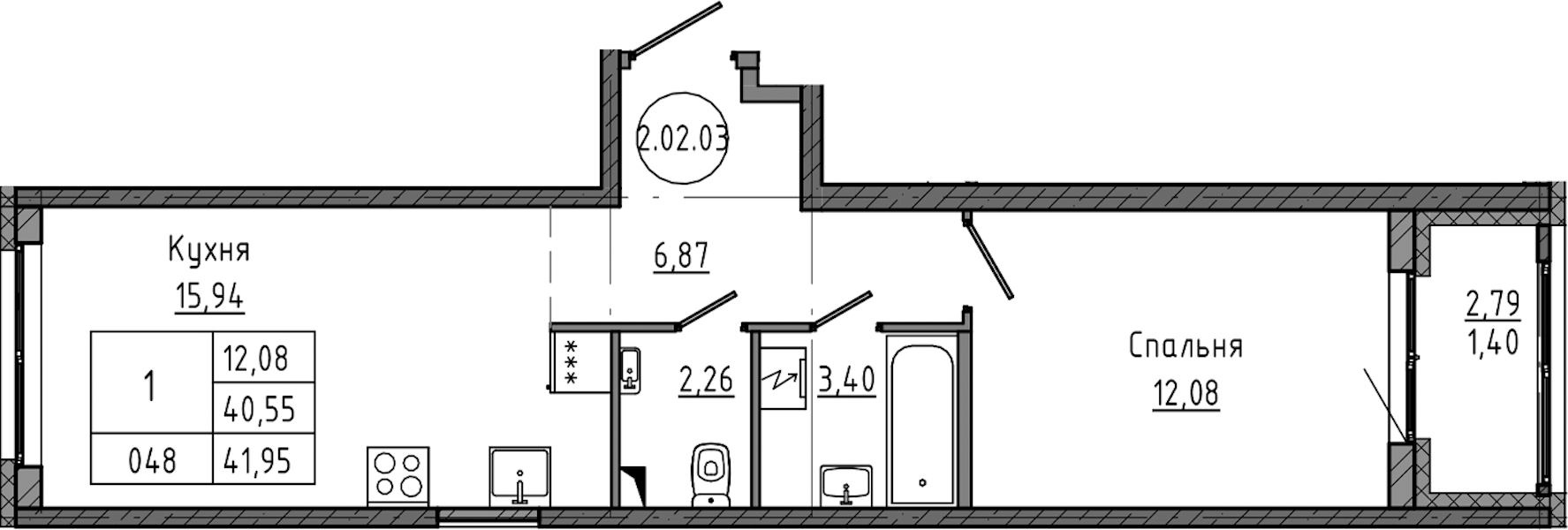 1-комнатная квартира 41.95 м², 2/12 эт., ЖК «Максималист»