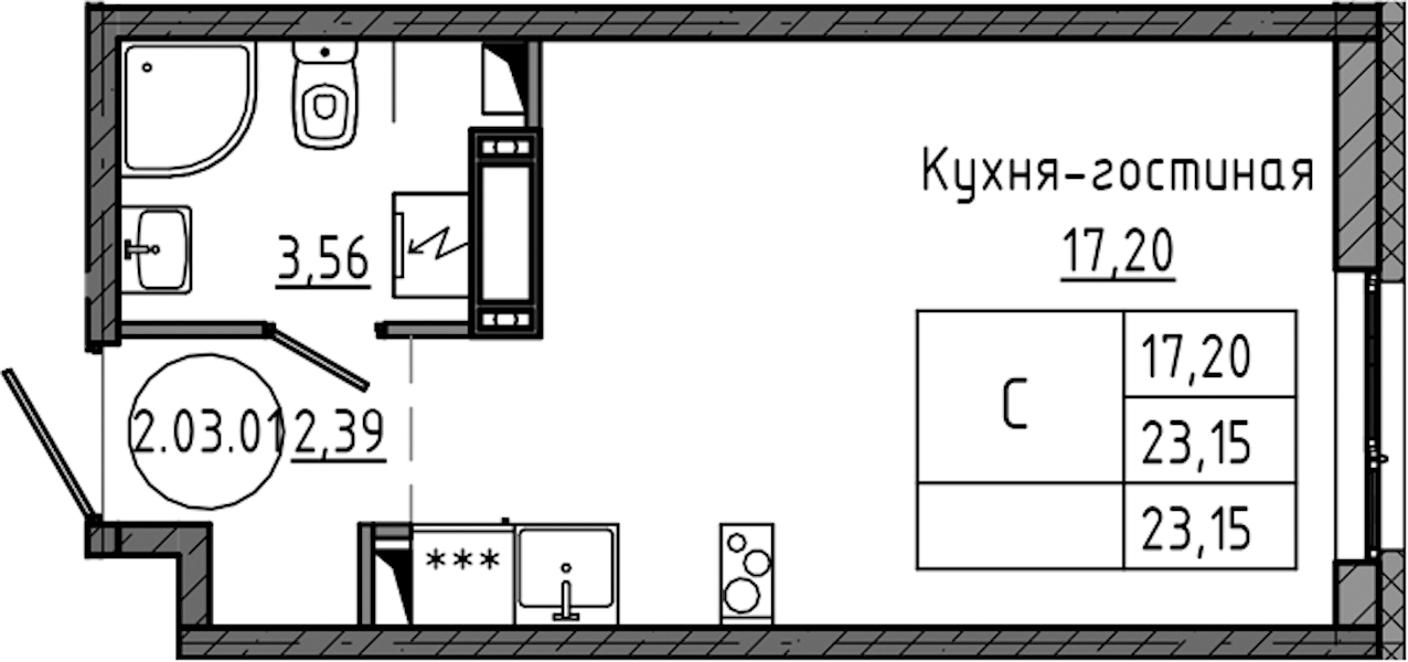 Квартира студия 23.15 м², 3/12 эт., ЖК «Максималист»