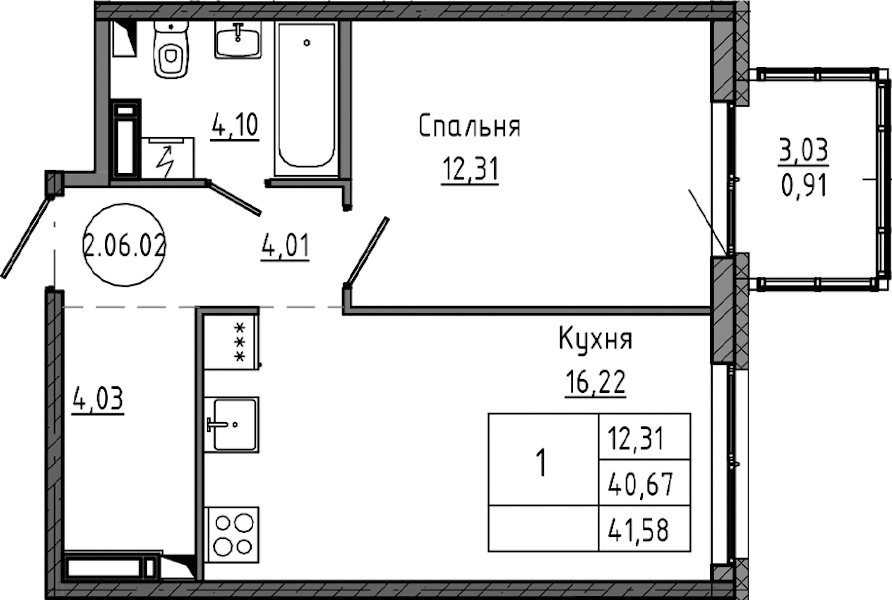 1-комнатная квартира 41.58 м², 6/12 эт., ЖК «Максималист»