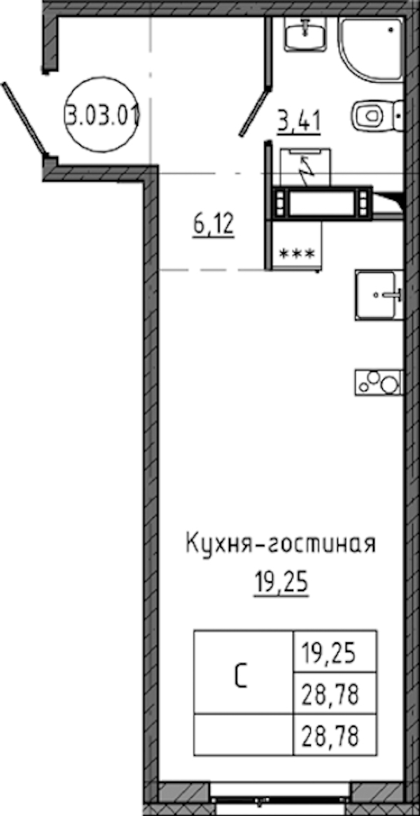 Квартира студия 28.78 м², 3/18 эт., ЖК «Максималист»