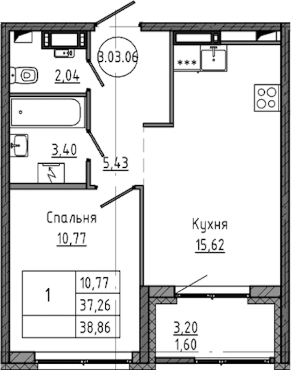 1-комнатная квартира 38.86 м², 4/18 эт., ЖК «Максималист»
