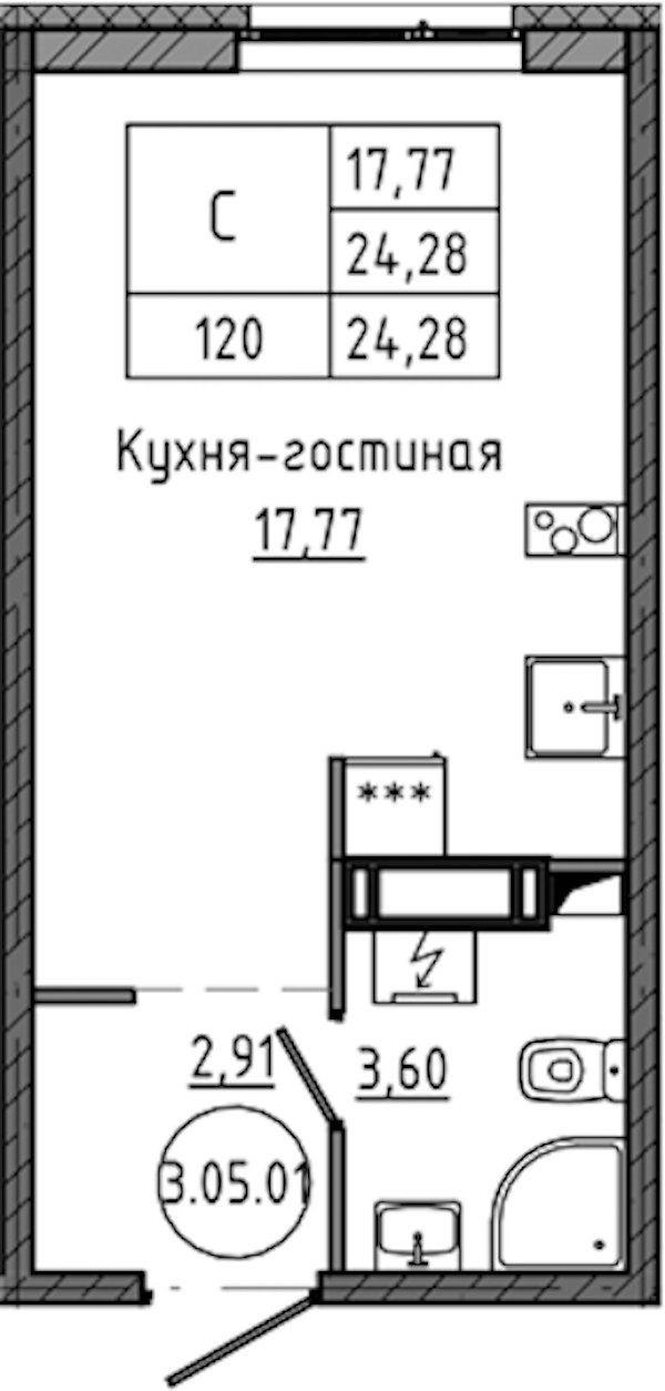 Квартира студия 24.28 м², 5/18 эт., ЖК «Максималист»
