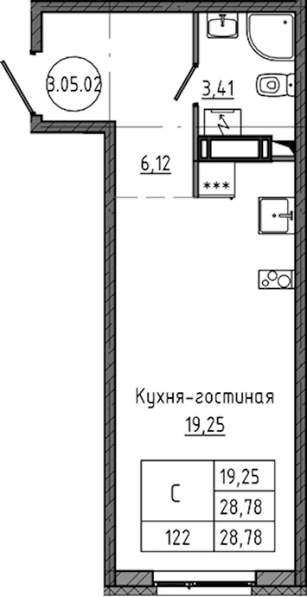 Квартира студия 28.78 м², 5/18 эт., ЖК «Максималист»