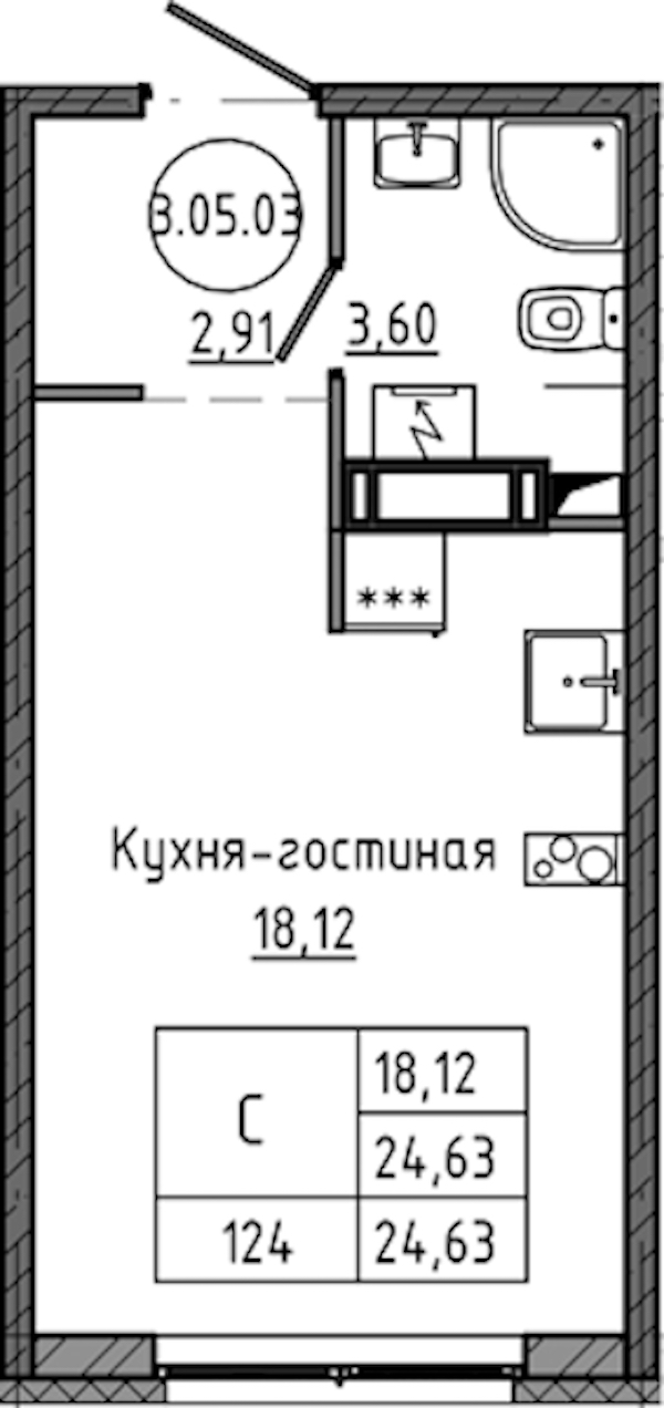 Квартира студия 24.63 м², 5/18 эт., ЖК «Максималист»