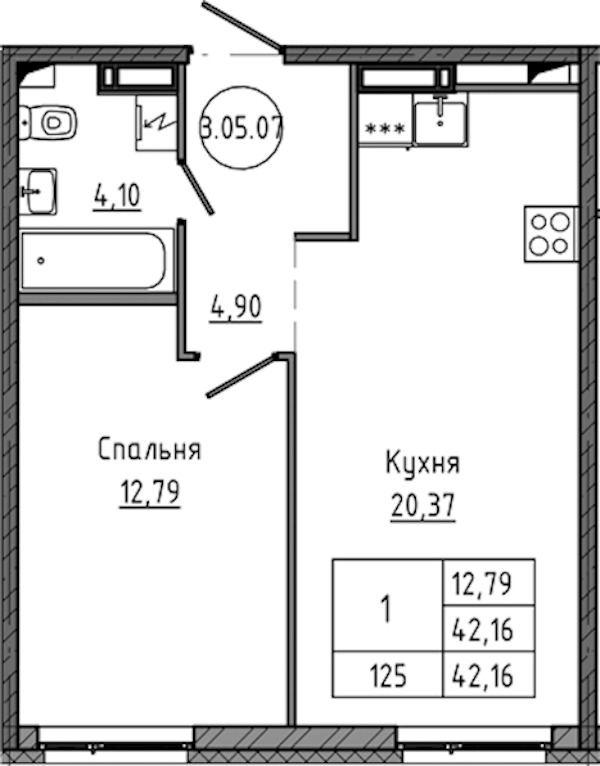 1-комнатная квартира 42.16 м², 5/18 эт., ЖК «Максималист»