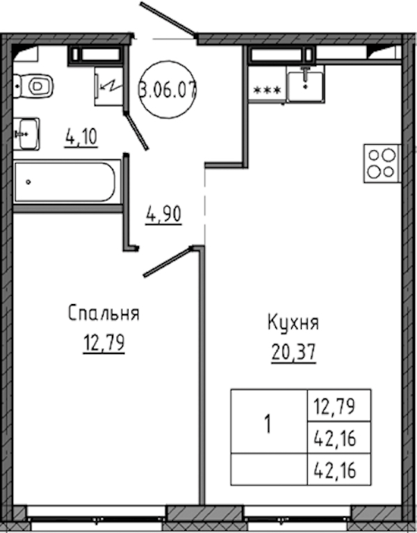 1-комнатная квартира 42.16 м², 6/18 эт., ЖК «Максималист»