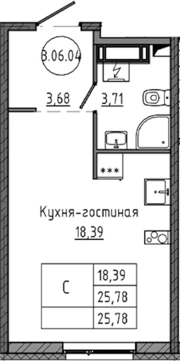 Квартира студия 25.78 м², 6/18 эт., ЖК «Максималист»