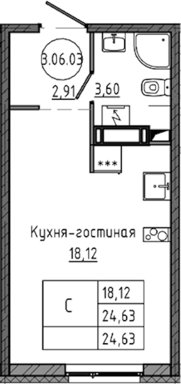 Квартира студия 24.63 м², 7/18 эт., ЖК «Максималист»