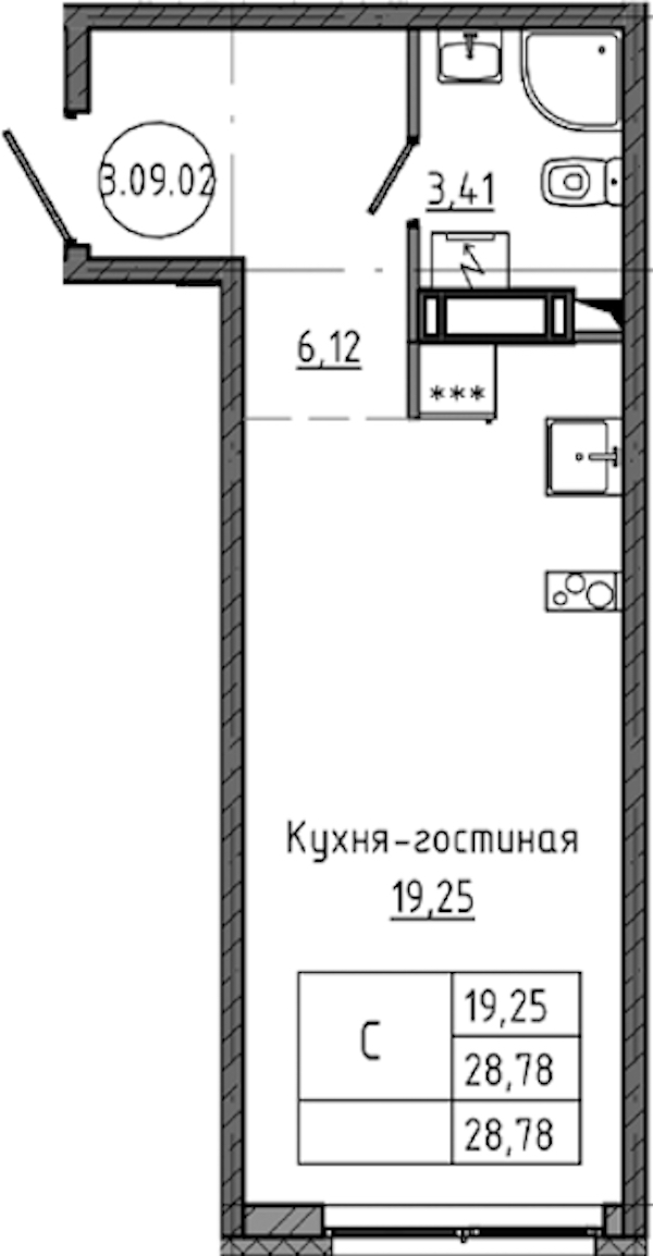 Квартира студия 28.78 м², 9/18 эт., ЖК «Максималист»