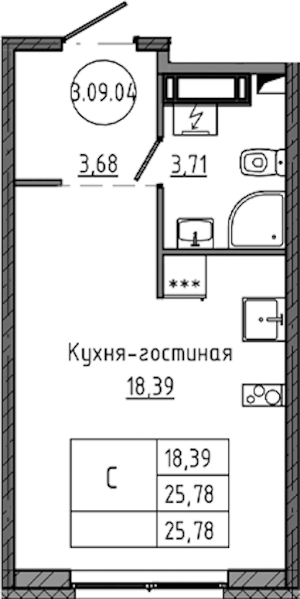 Квартира студия 25.78 м², 10/18 эт., ЖК «Максималист»