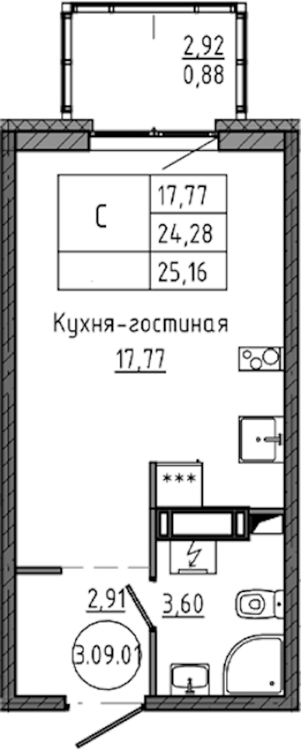 Квартира студия 25.16 м², 11/18 эт., ЖК «Максималист»