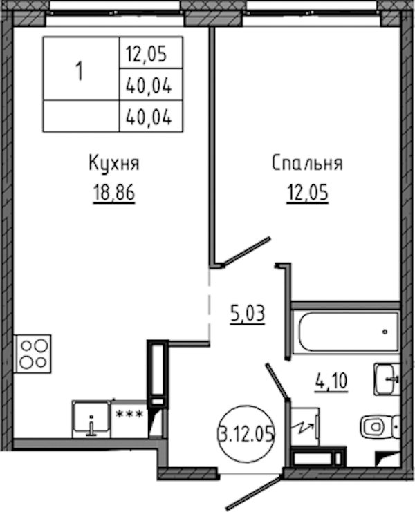 1-комнатная квартира 40.04 м², 12/18 эт., ЖК «Максималист»