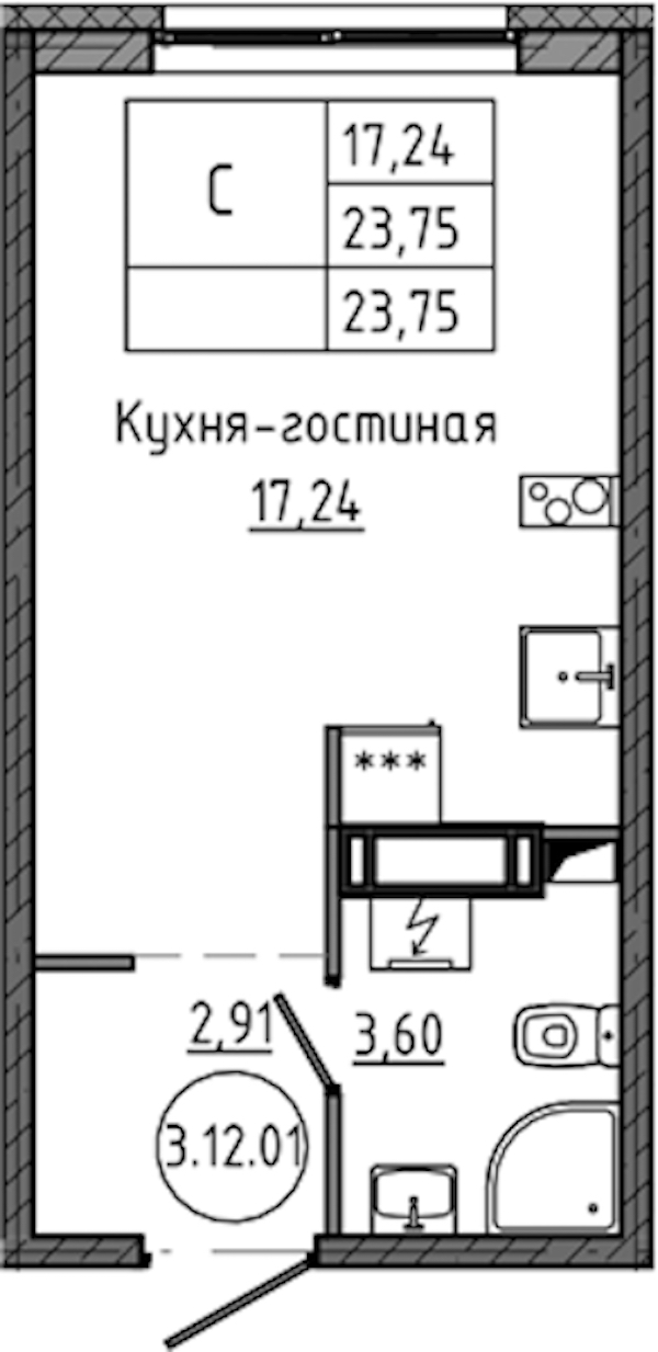 Квартира студия 23.75 м², 12/18 эт., ЖК «Максималист»