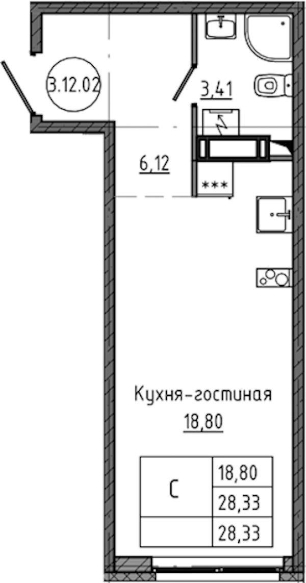 Квартира студия 28.33 м², 12/18 эт., ЖК «Максималист»