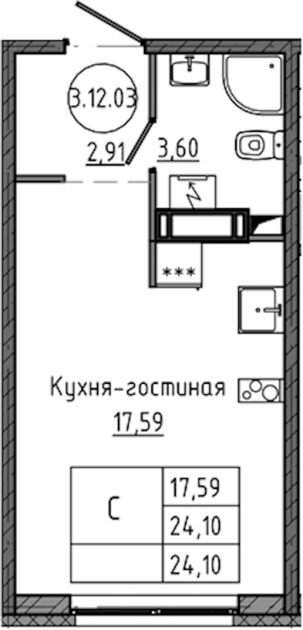 Квартира студия 24.1 м², 12/18 эт., ЖК «Максималист»