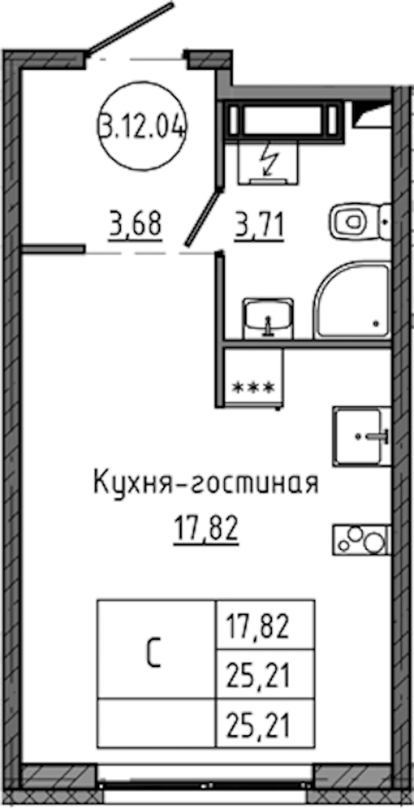 Квартира студия 25.21 м², 12/18 эт., ЖК «Максималист»