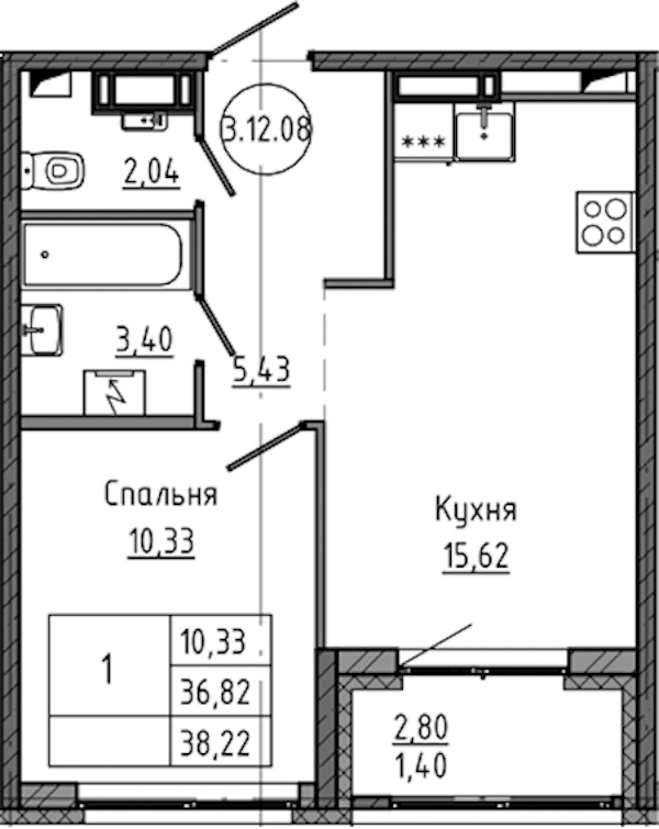 1-комнатная квартира 38.22 м², 12/18 эт., ЖК «Максималист»